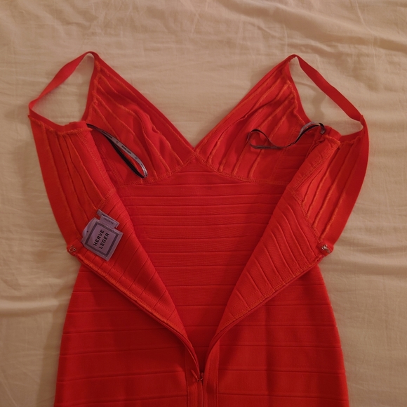 Coral Poppy HERVE LEGER v-neck Scarlett Mini Bandage Dress S Sexy Bodycon Short - Picture 11 of 13